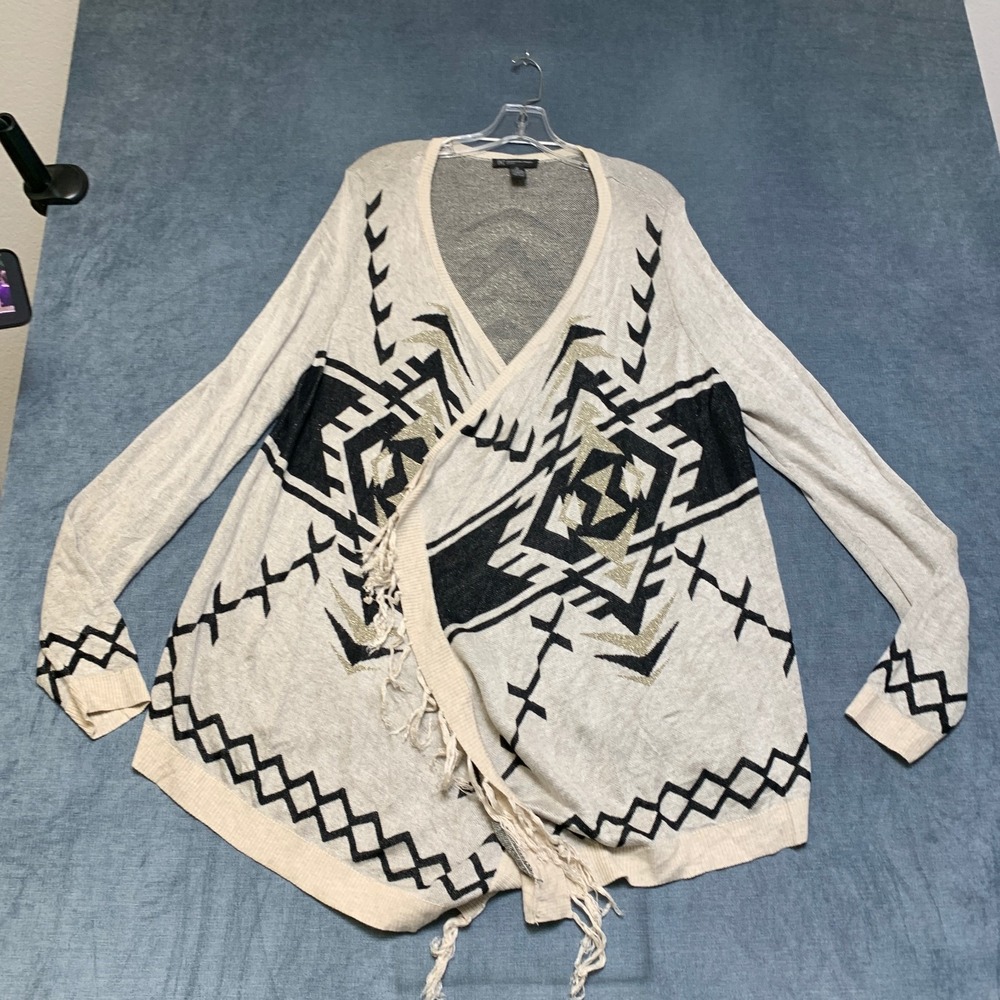 I.N.C International Concepts Cardigan Sweater Women 1X Gray Black Open Wrap
